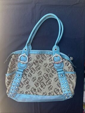 Kathy Van Zeeland Monogram Shoulder Bag with Teal Trim